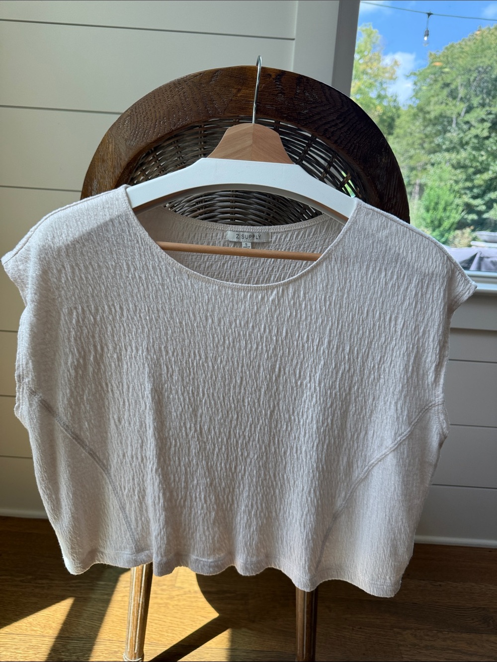 Z Supply Ivory Textured Cap Sleeve Crop Top